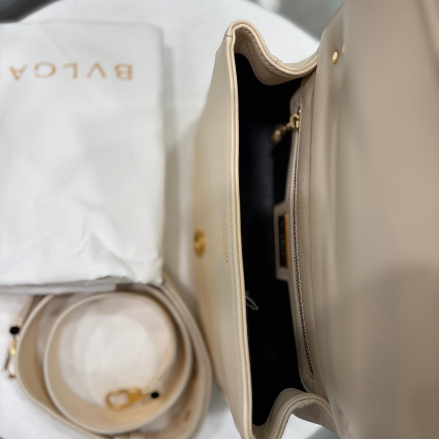 BVLGARI Serpenti Cabochon Gold Chain Beige Bag