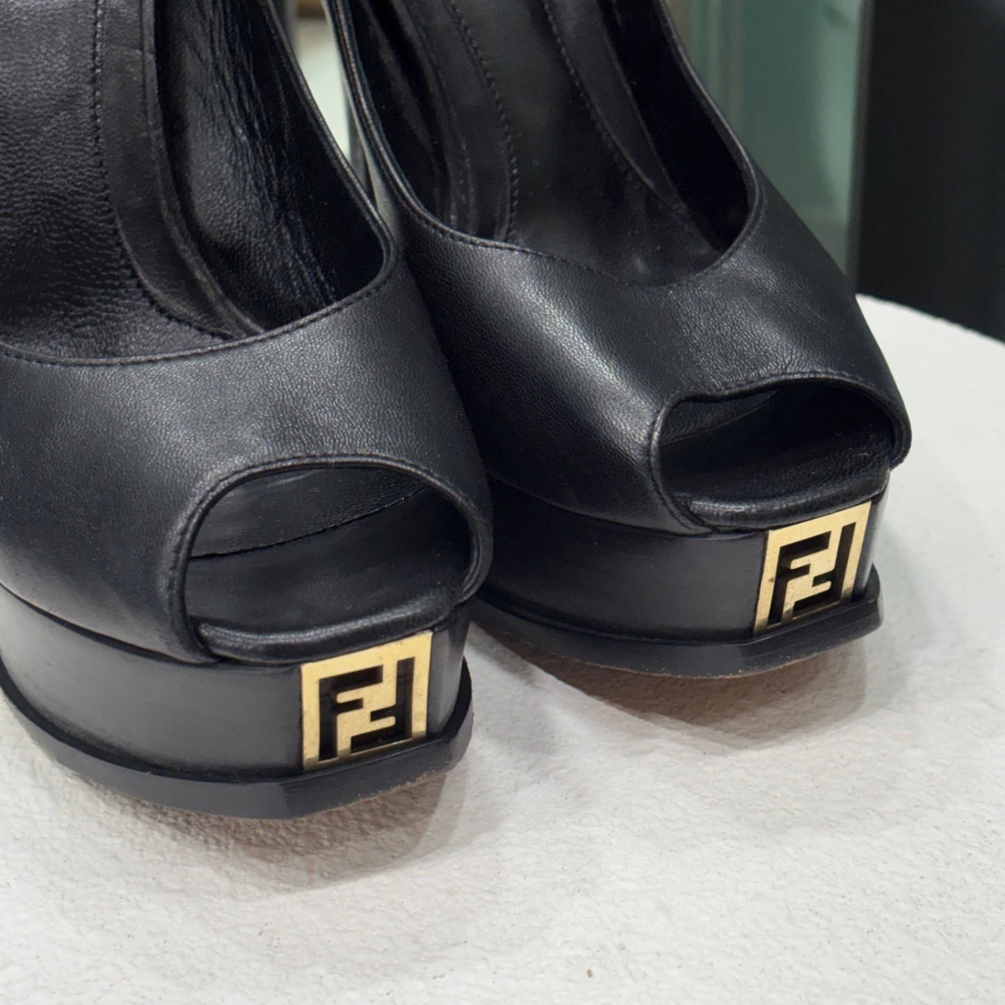 FENDI Black Peep-Toe Heels Size 38