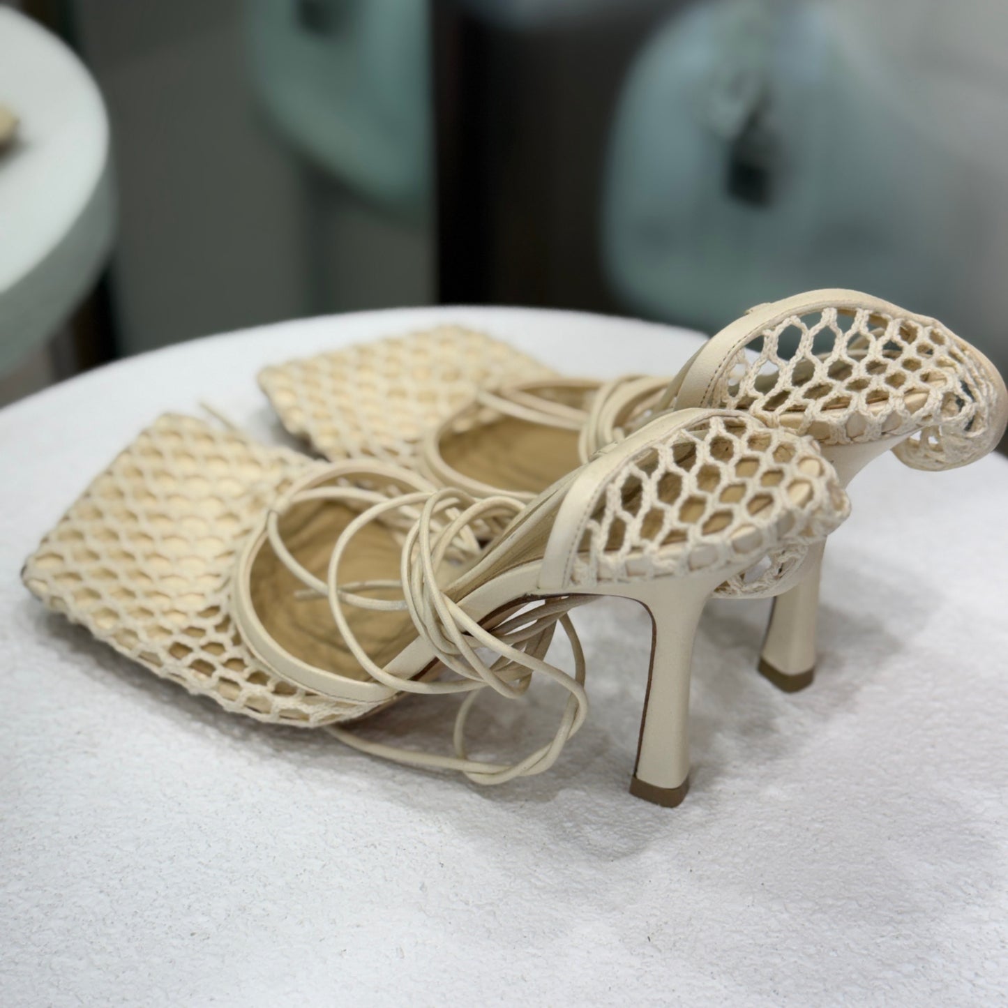 BOTTEGA Mesh Nude Heels Size 37.5