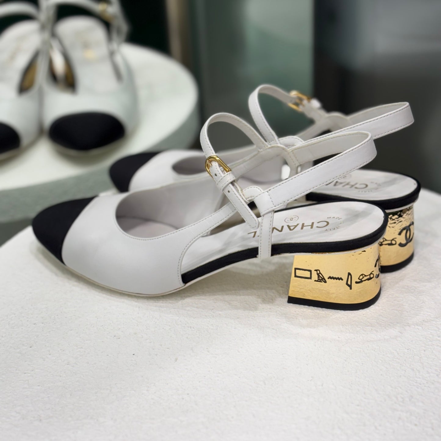 CHANEL Slingback White and Black Heels Size 40