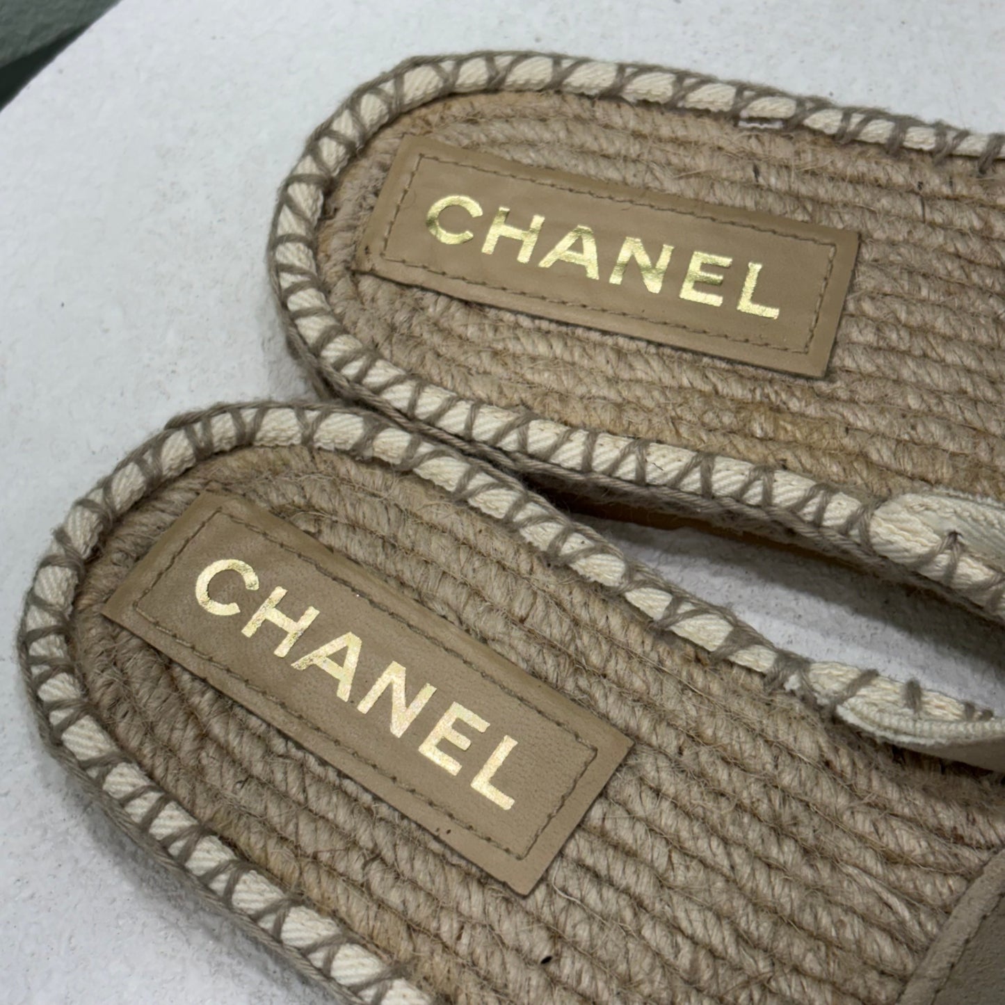 CHANEL CC Espadrilles Beige/Blk size 39