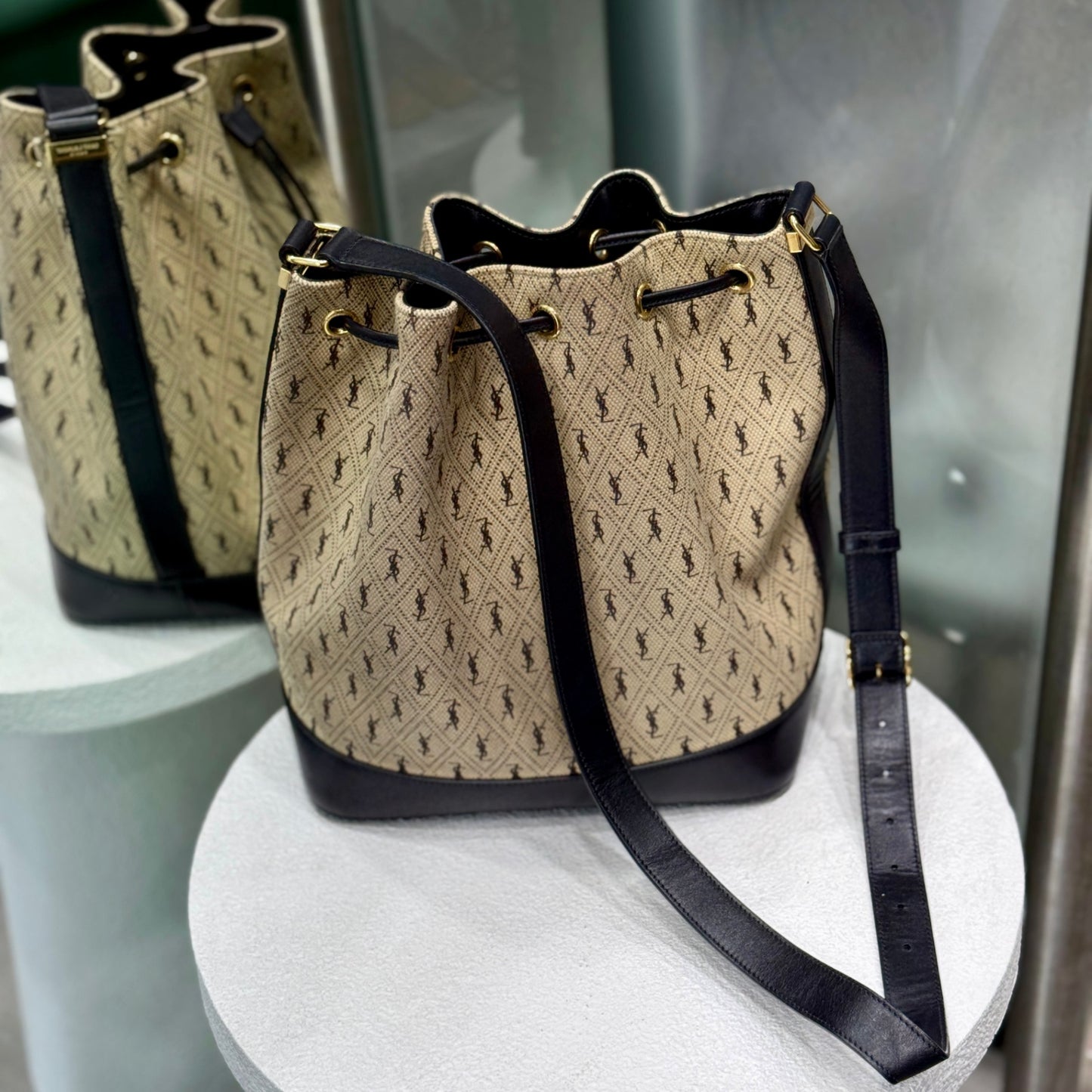 SAINT LAURENT Beige Logo Bucket Bag