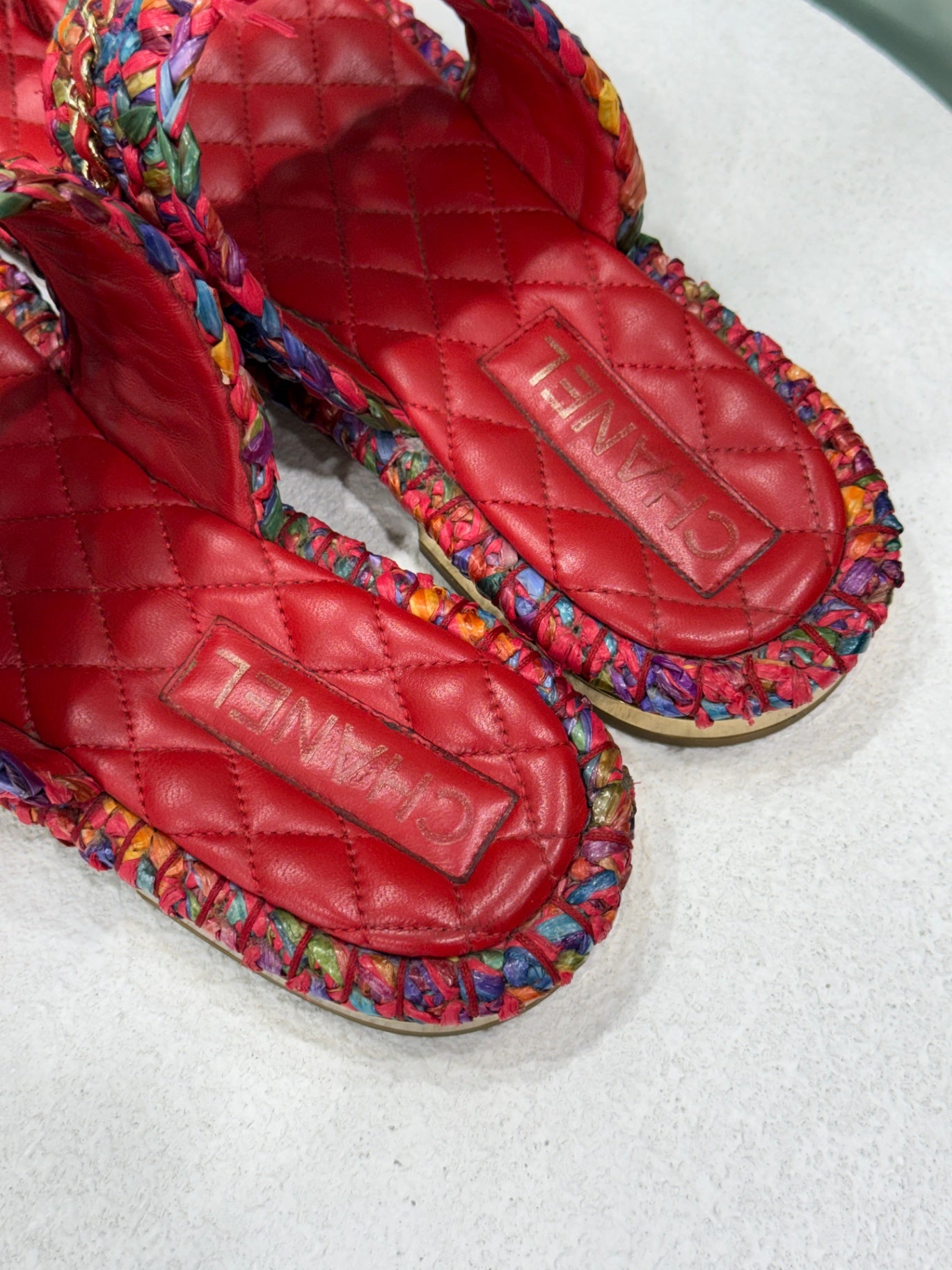CHANEL Quilted Red Sandals Size 40