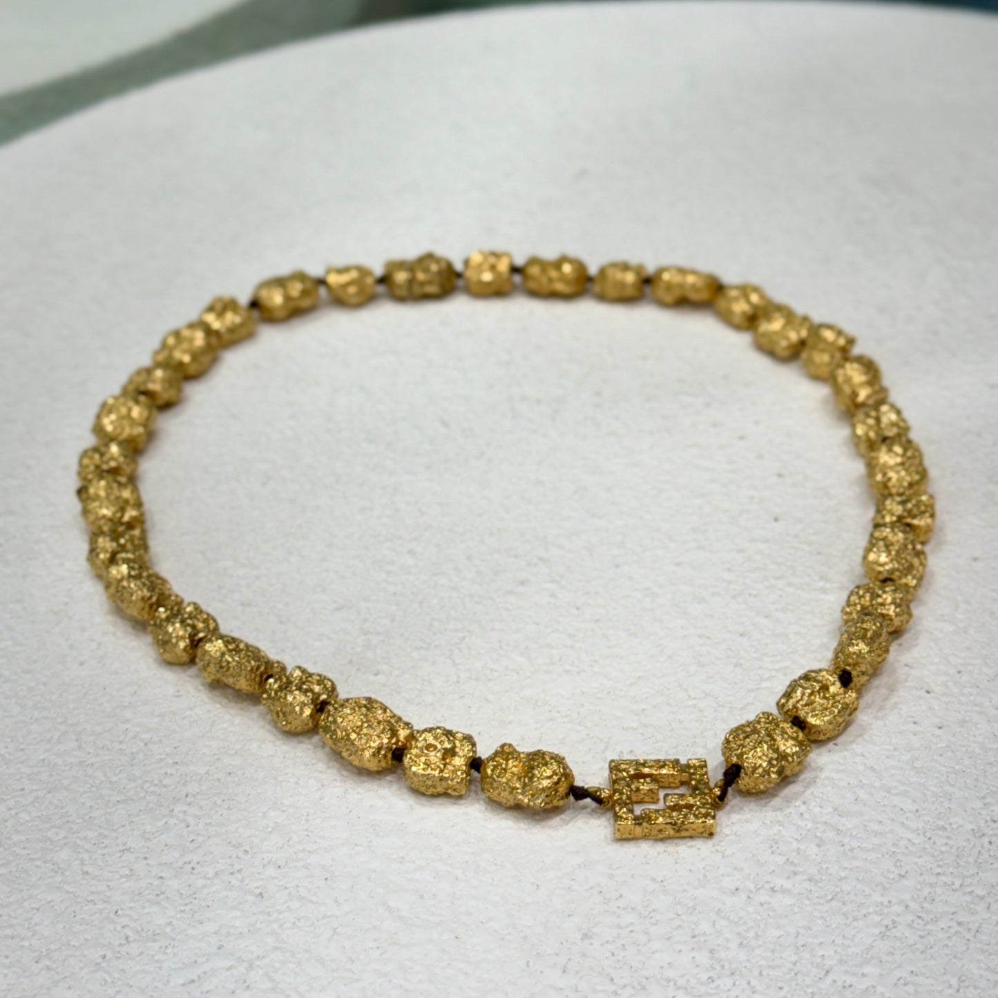 FENDI Gold-Tone Nugget Bead Necklace with FF Logo