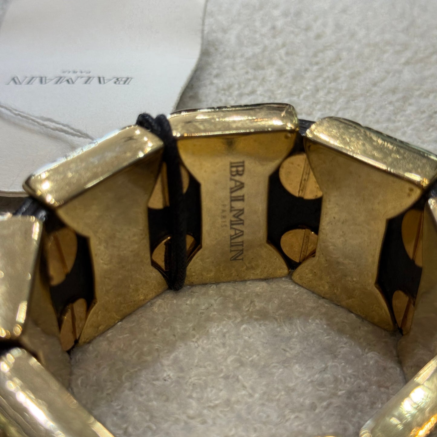 BALMAIN Vintage Gold Metal Leather Chunky Bracelet