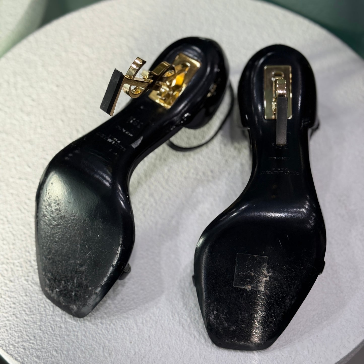 SAINT LAURENT Opyum Patent Leather Sandals Sz 38