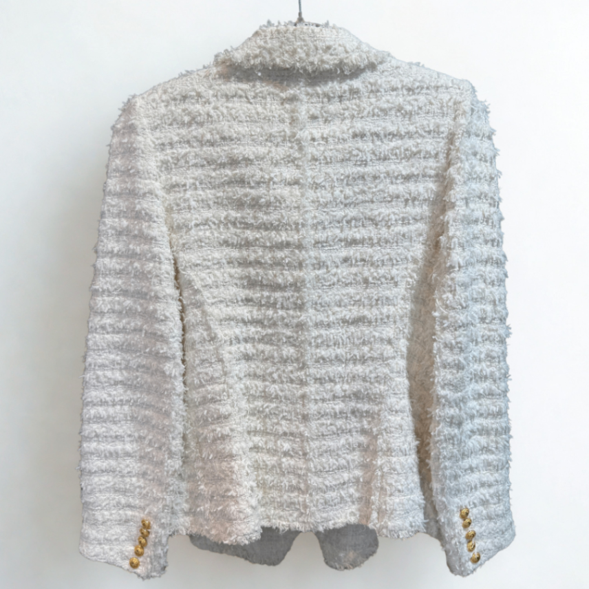 BALMAIN White Frill Blazer Sz 46