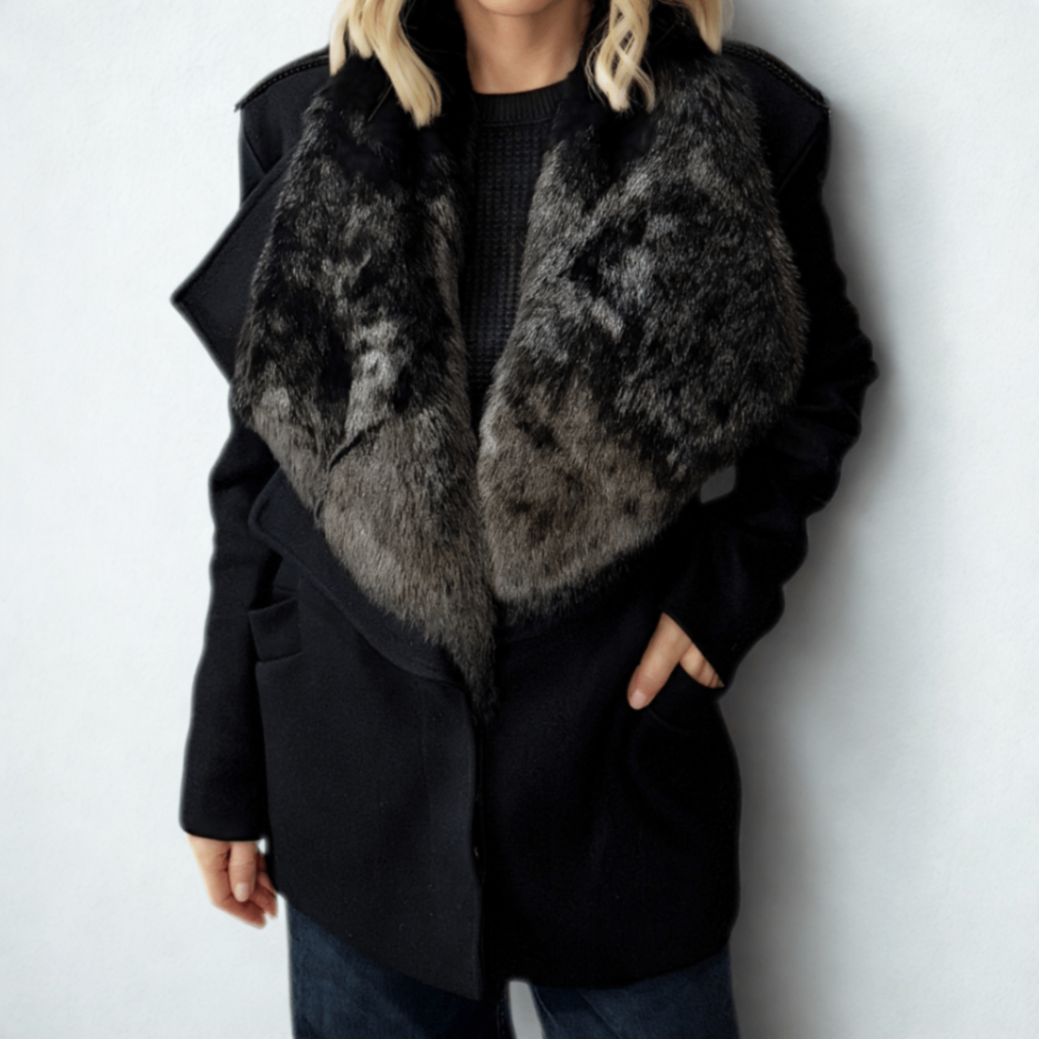 GIVENCHY Black Fur Collared Blazer Sz 40