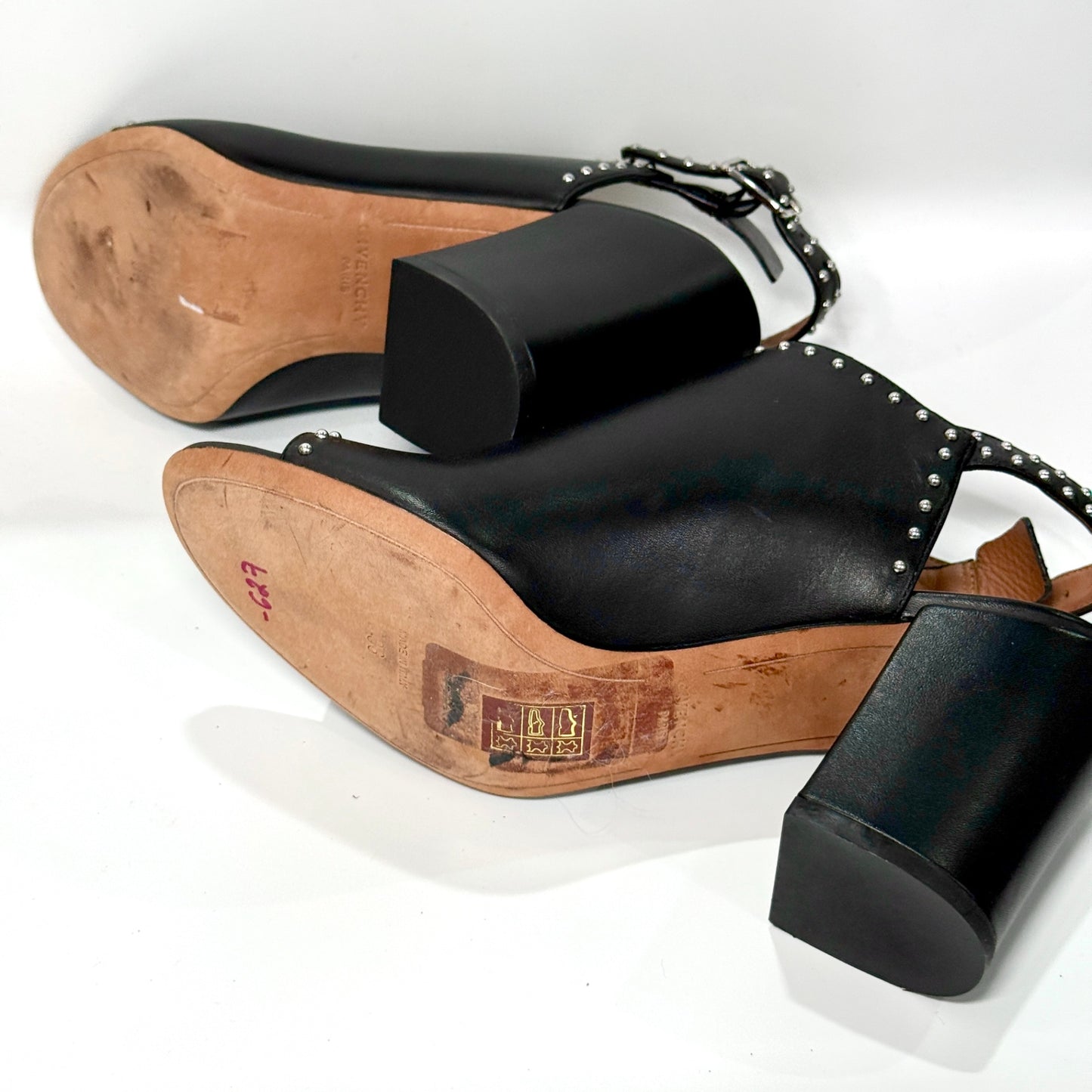 GIVENCHY Black Leather Studded Mules Sz 36