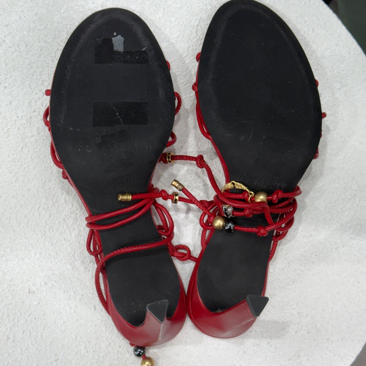 ZADIG & VOLTAIRE Red Strap Beaded Heels Sz 38