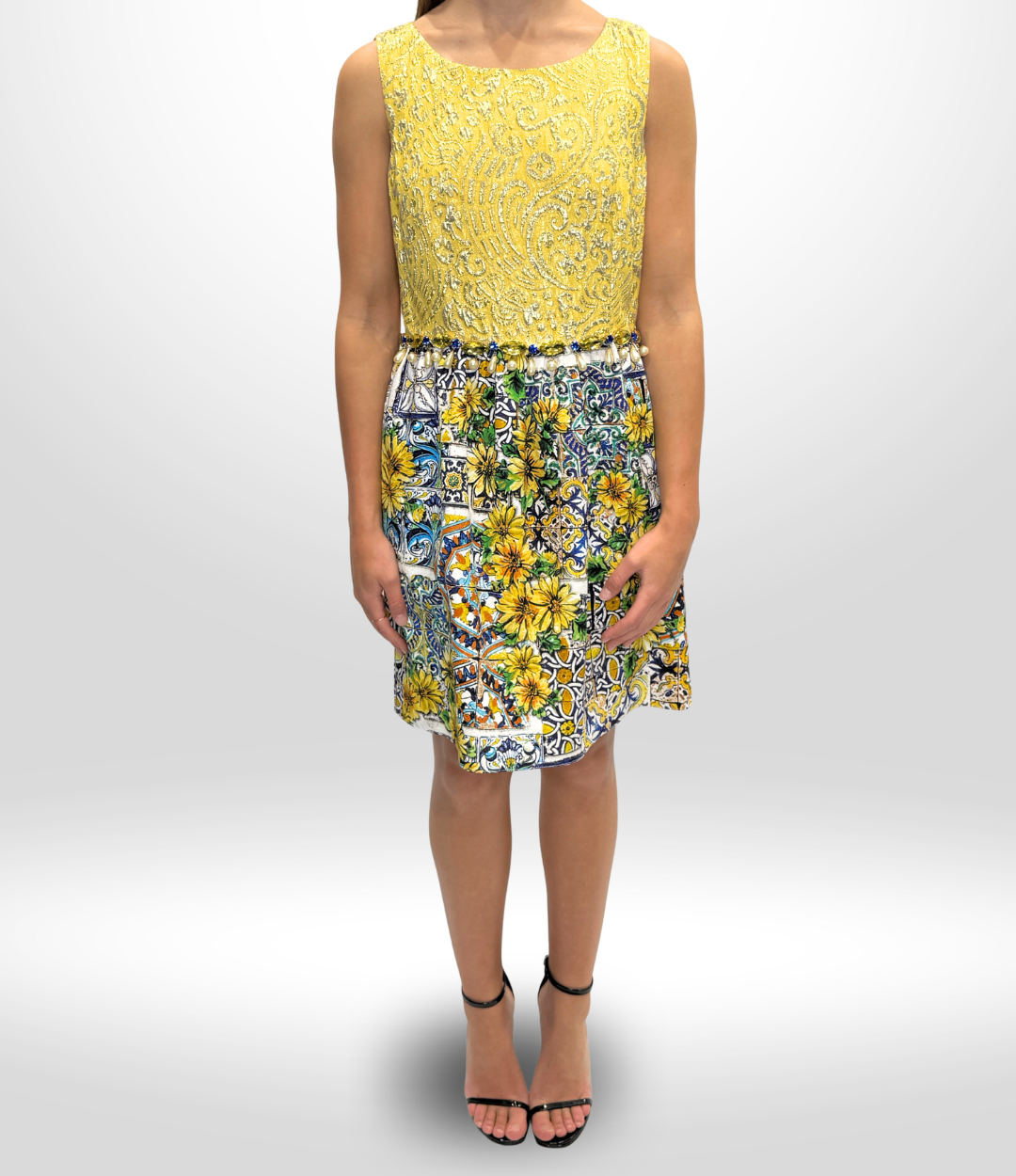 DOLCE & GABBANA Yellow Crystal Mini Dress (Size 44)