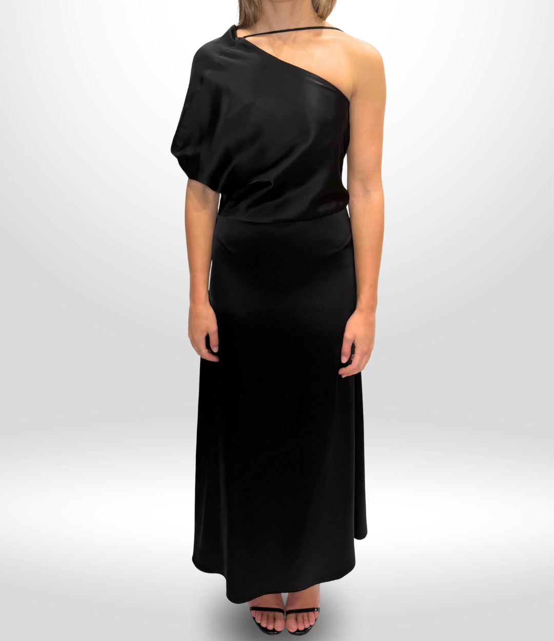 ESSE Black Midi One Shoulder Dress Sz 8
