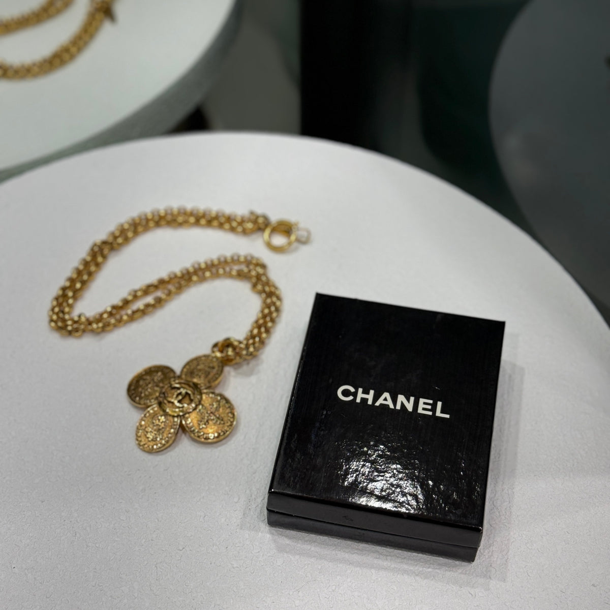CHANEL Gold CC Clover Chain Necklace