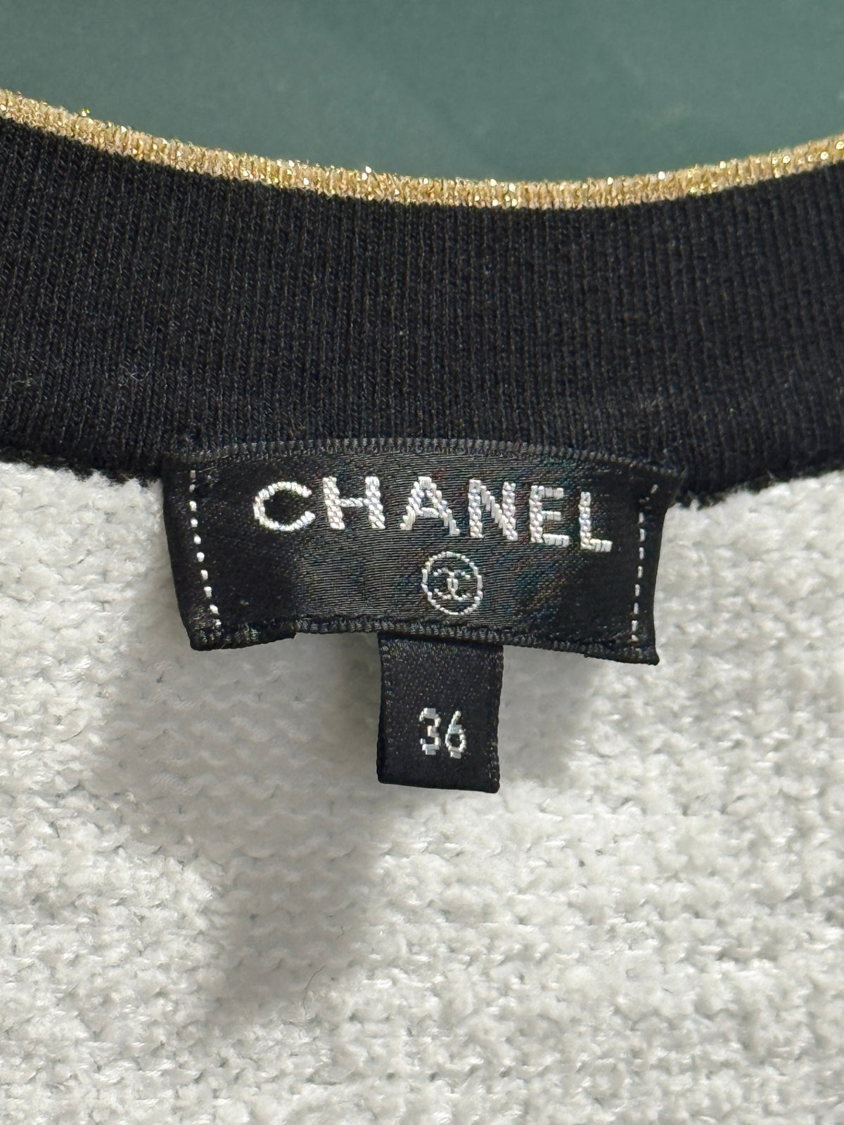 CHANEL White Gold Detail Terry Dress Sz 36