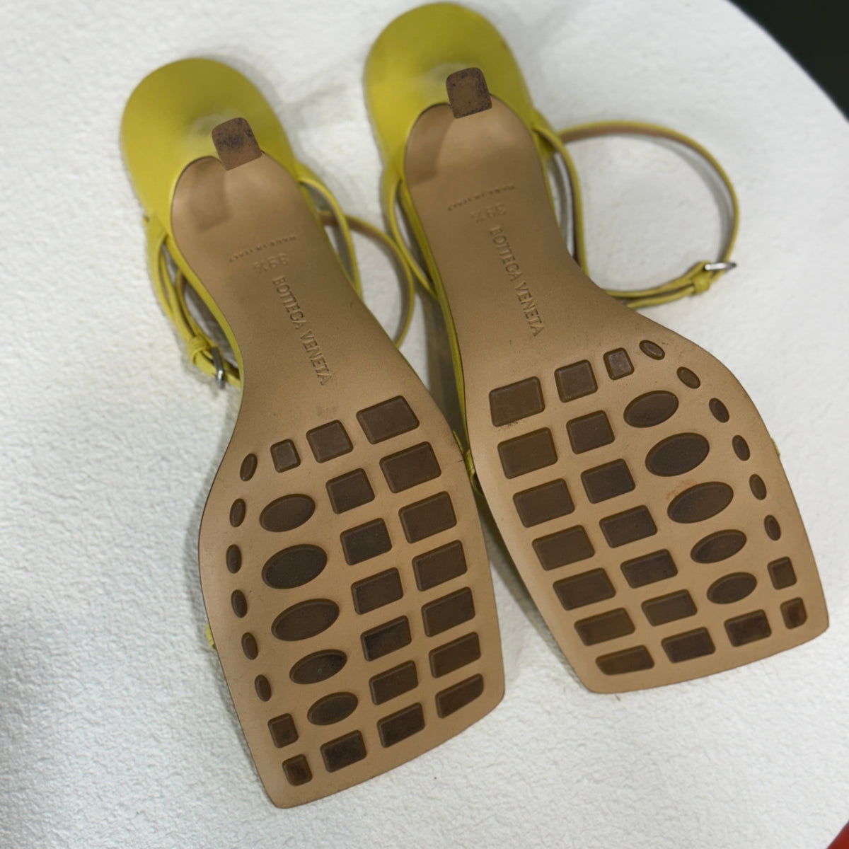 BOTTEGA VENETA Yellow Strap Heels Sz 39.5
