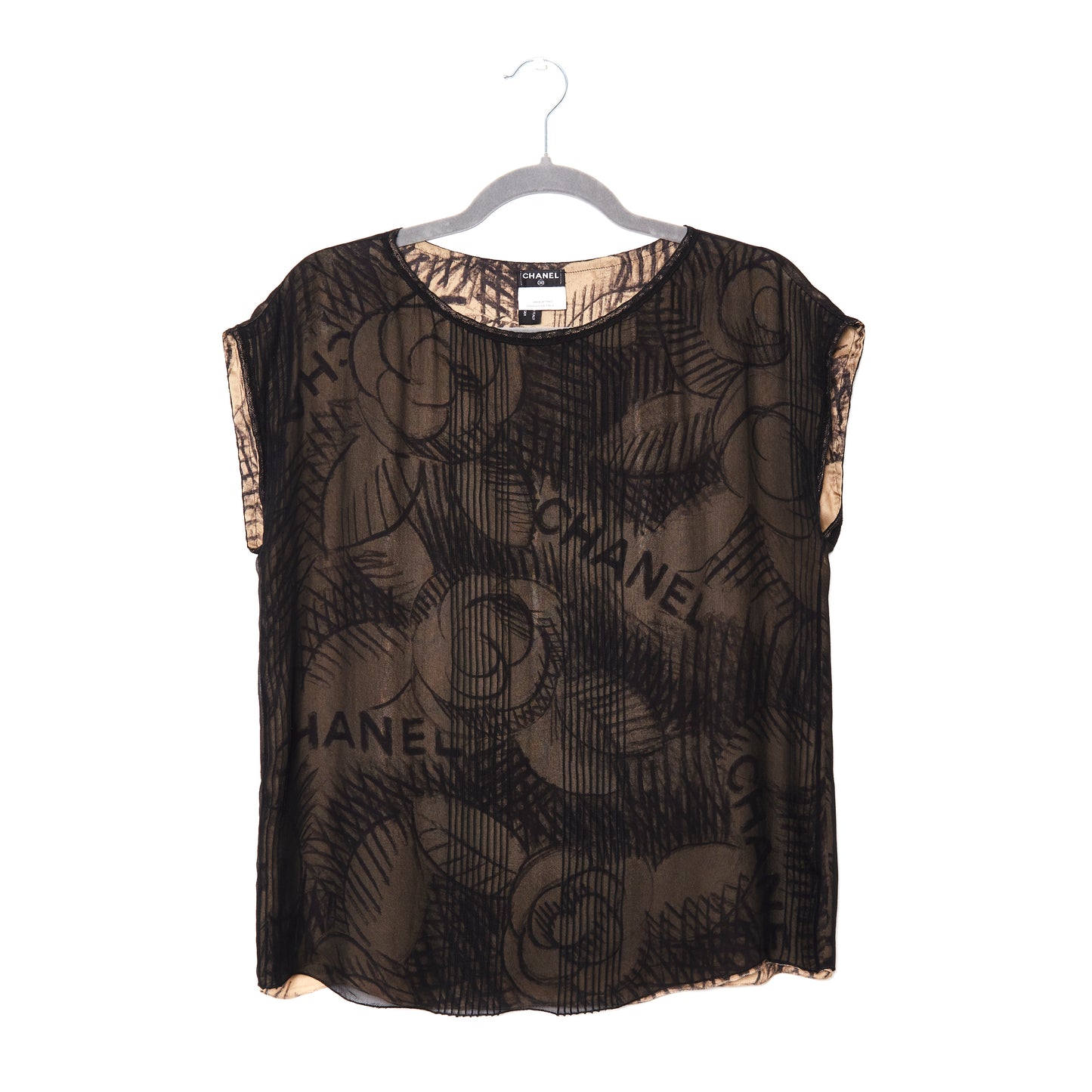 CHANEL Ivory and Black Silk Blouse 40