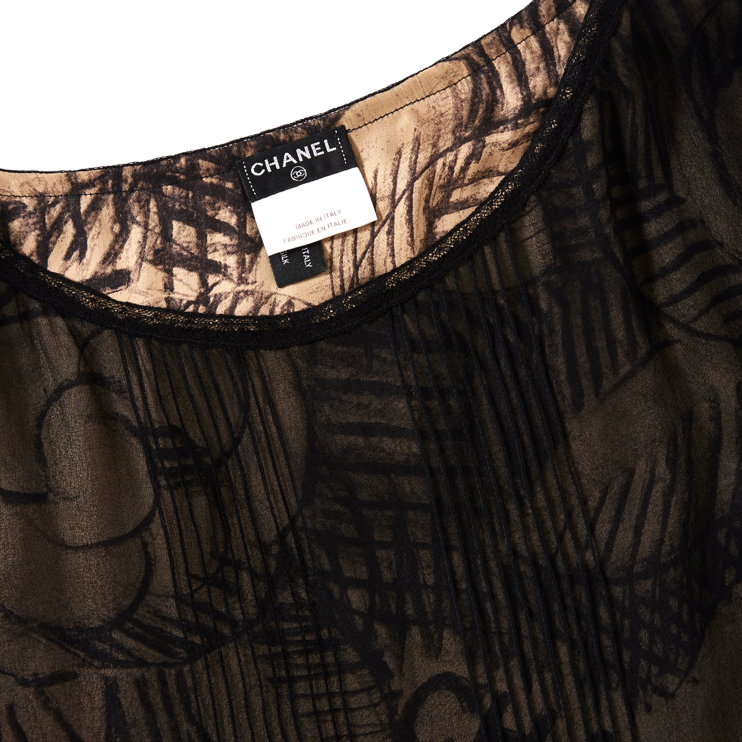 CHANEL Ivory and Black Silk Blouse 40