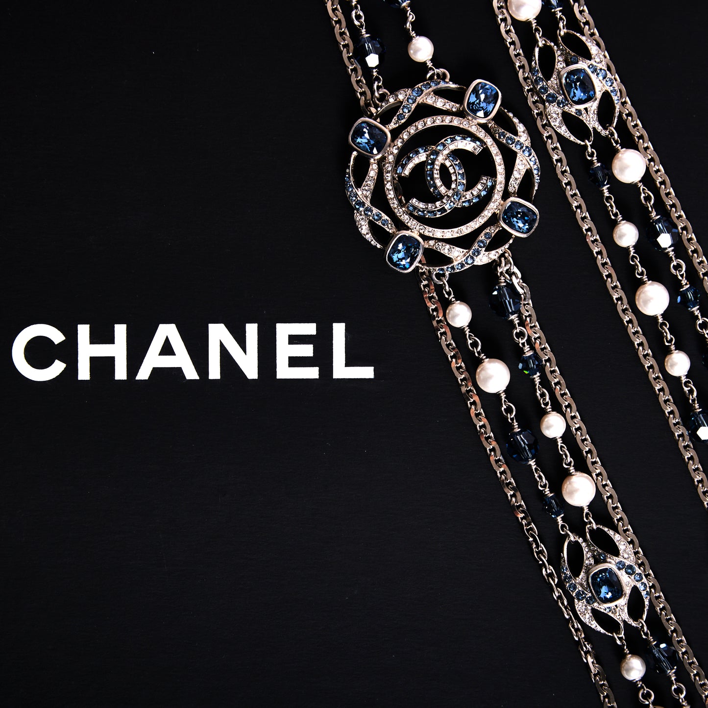 CHANEL Large Blue/White Crystal Necklace