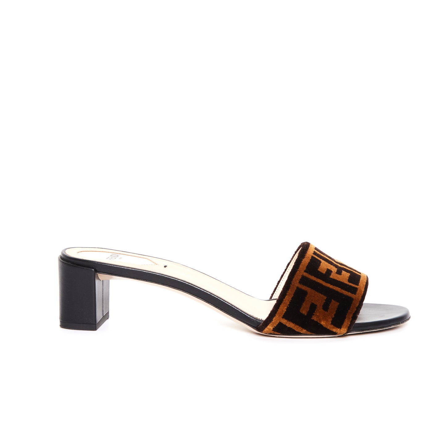 FENDI Bronze Tobacco Zucca Velvet Slip On Mules