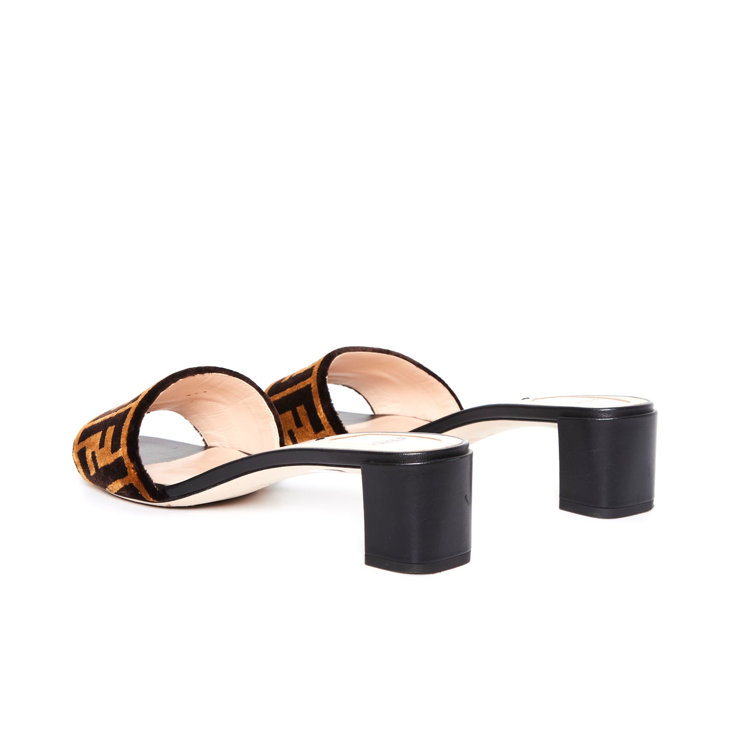 FENDI Bronze Tobacco Zucca Velvet Slip On Mules