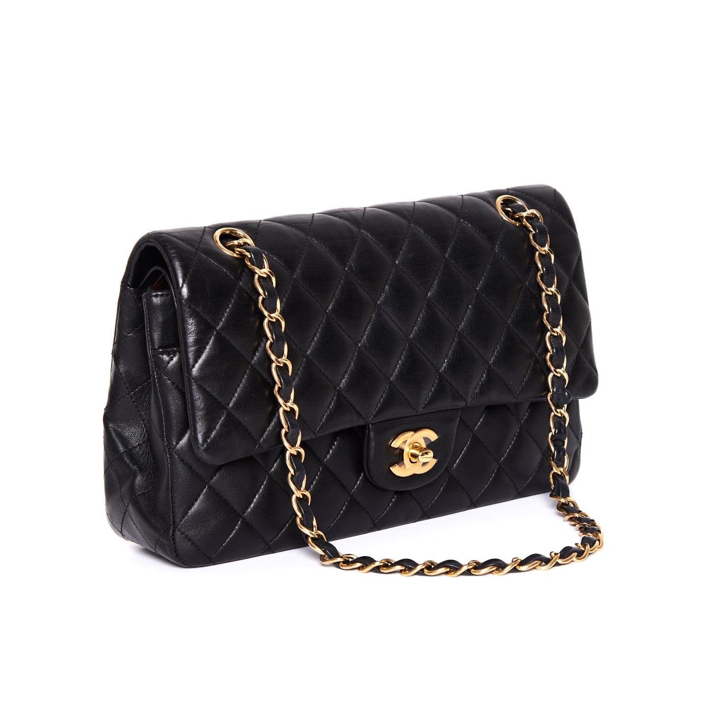 CHANEL Cla ssic Flap Medium Black Lambskin Leather Gold Hardware