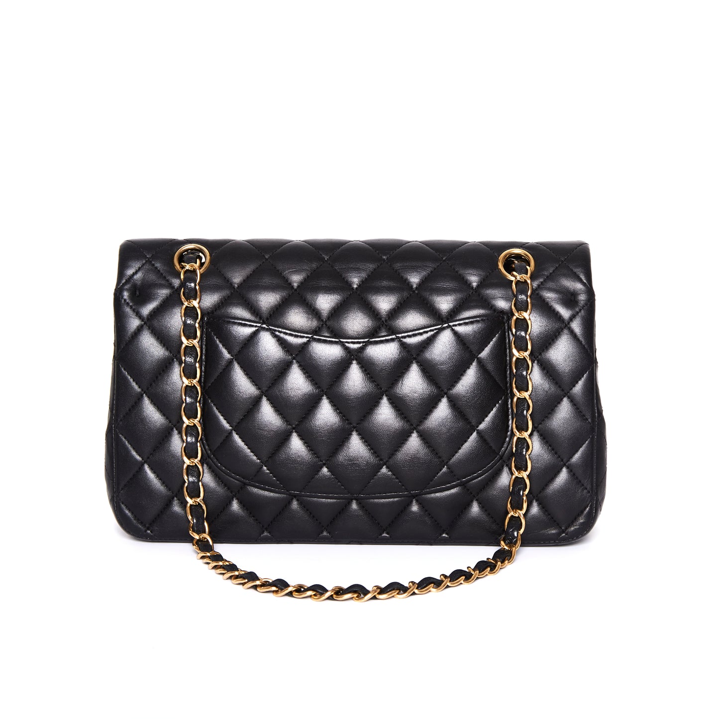 CHANEL Cla ssic Flap Medium Black Lambskin Leather Gold Hardware