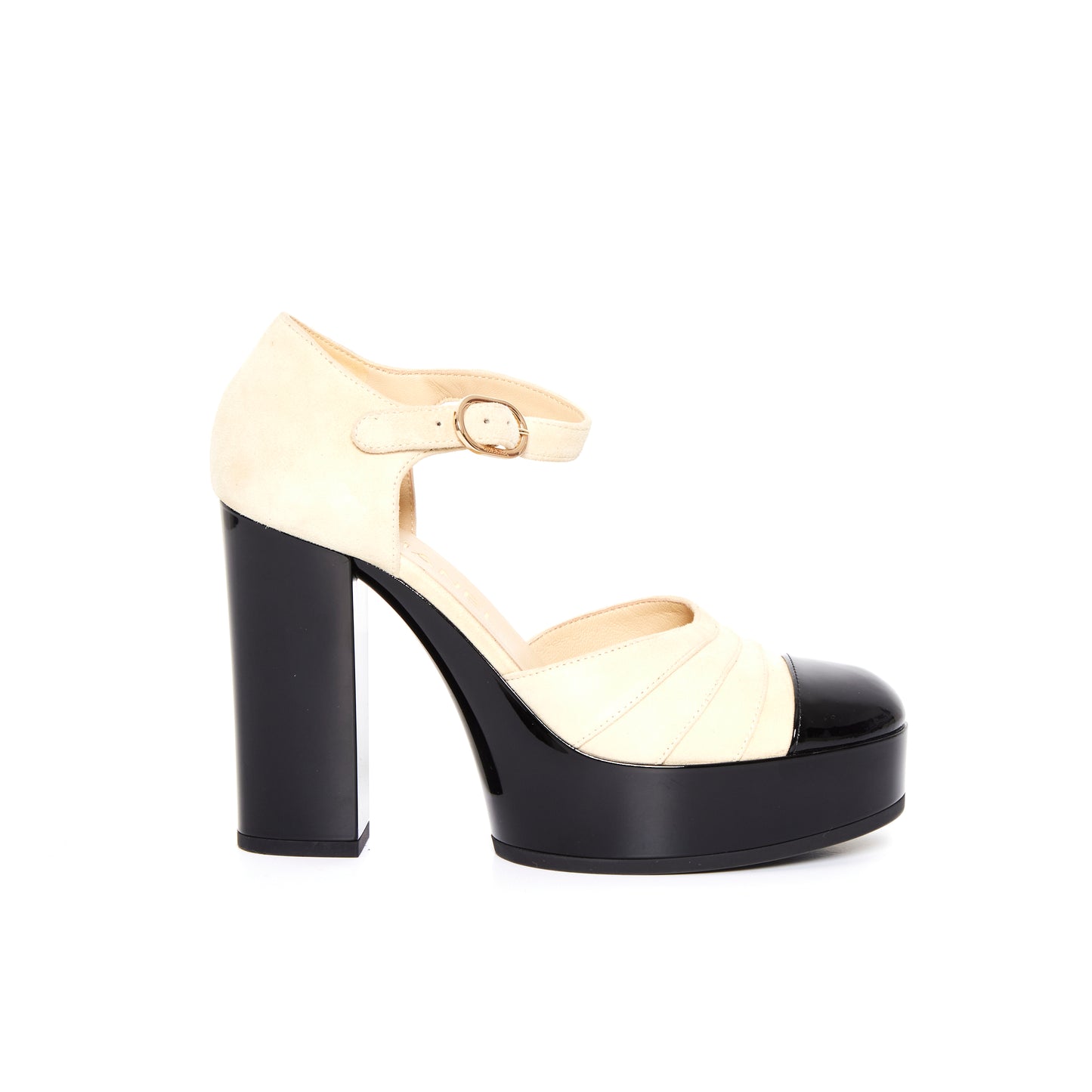 CHANEL Leather Color-Block Buckle Heels