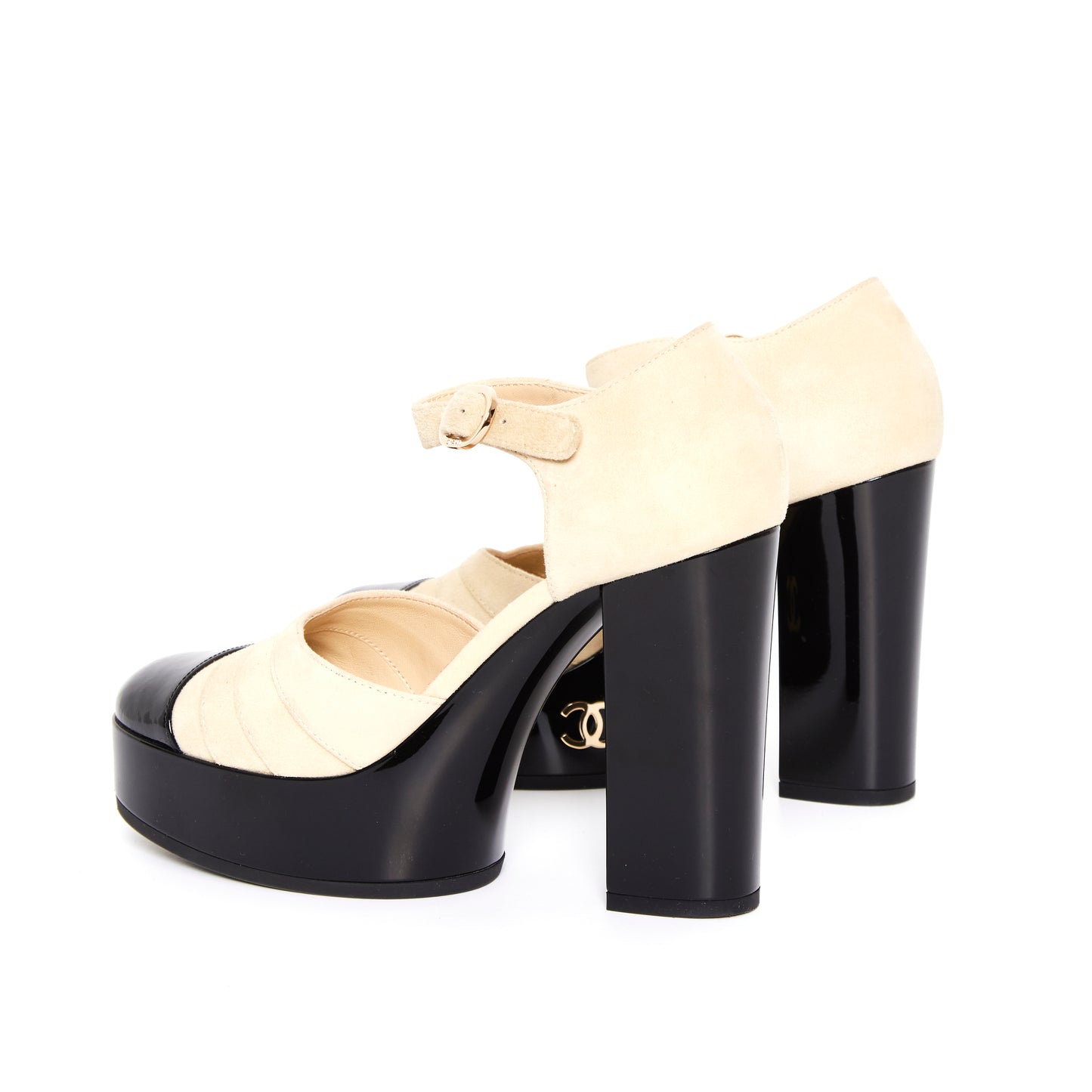 CHANEL Leather Color-Block Buckle Heels