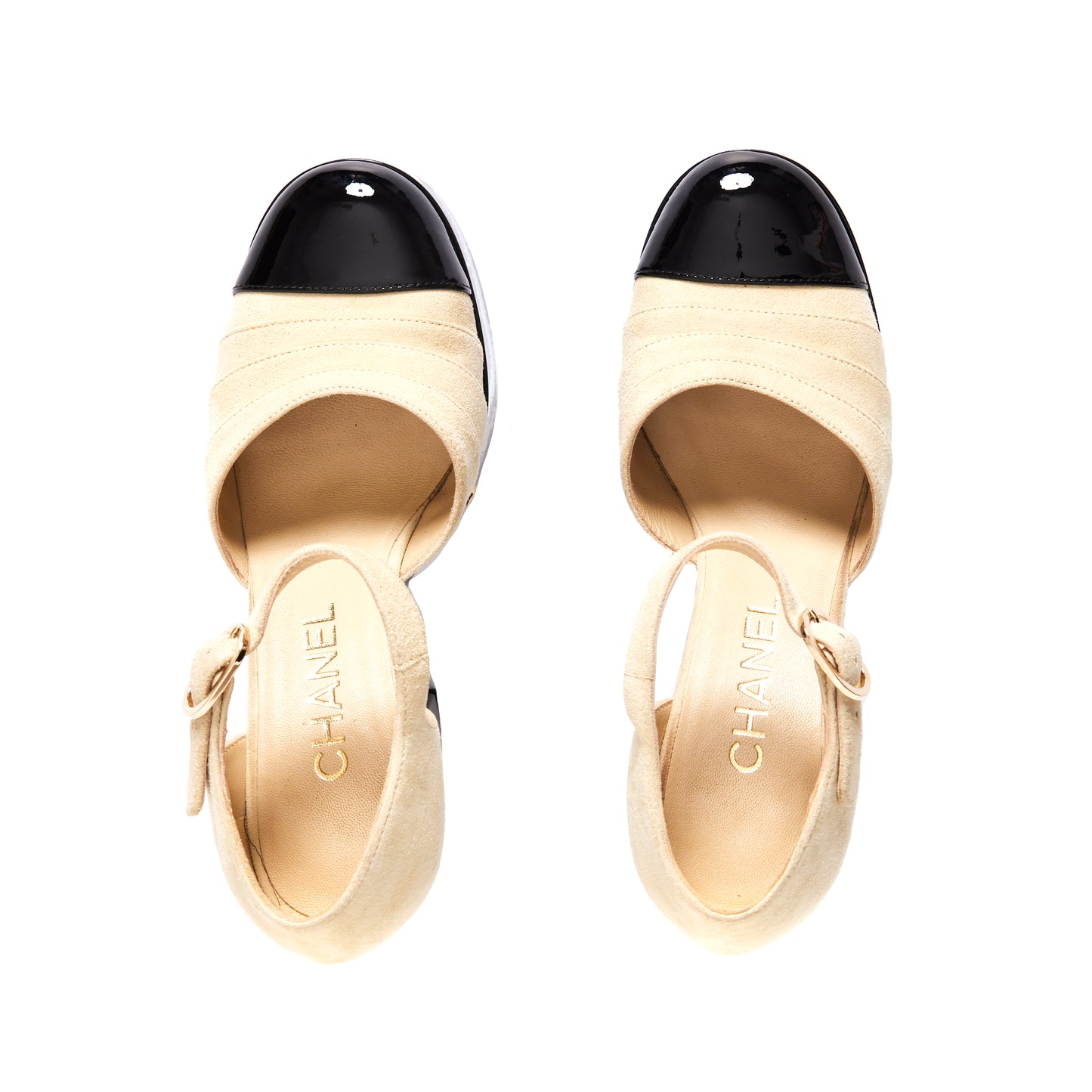 CHANEL Leather Color-Block Buckle Heels