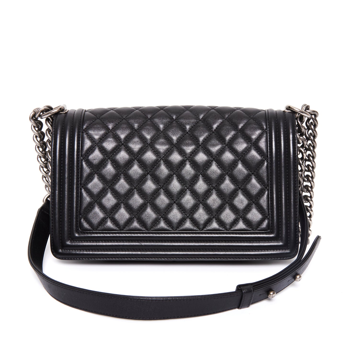 CHANEL Black Lambskin Quilted Old Medium Boy Flap Bag