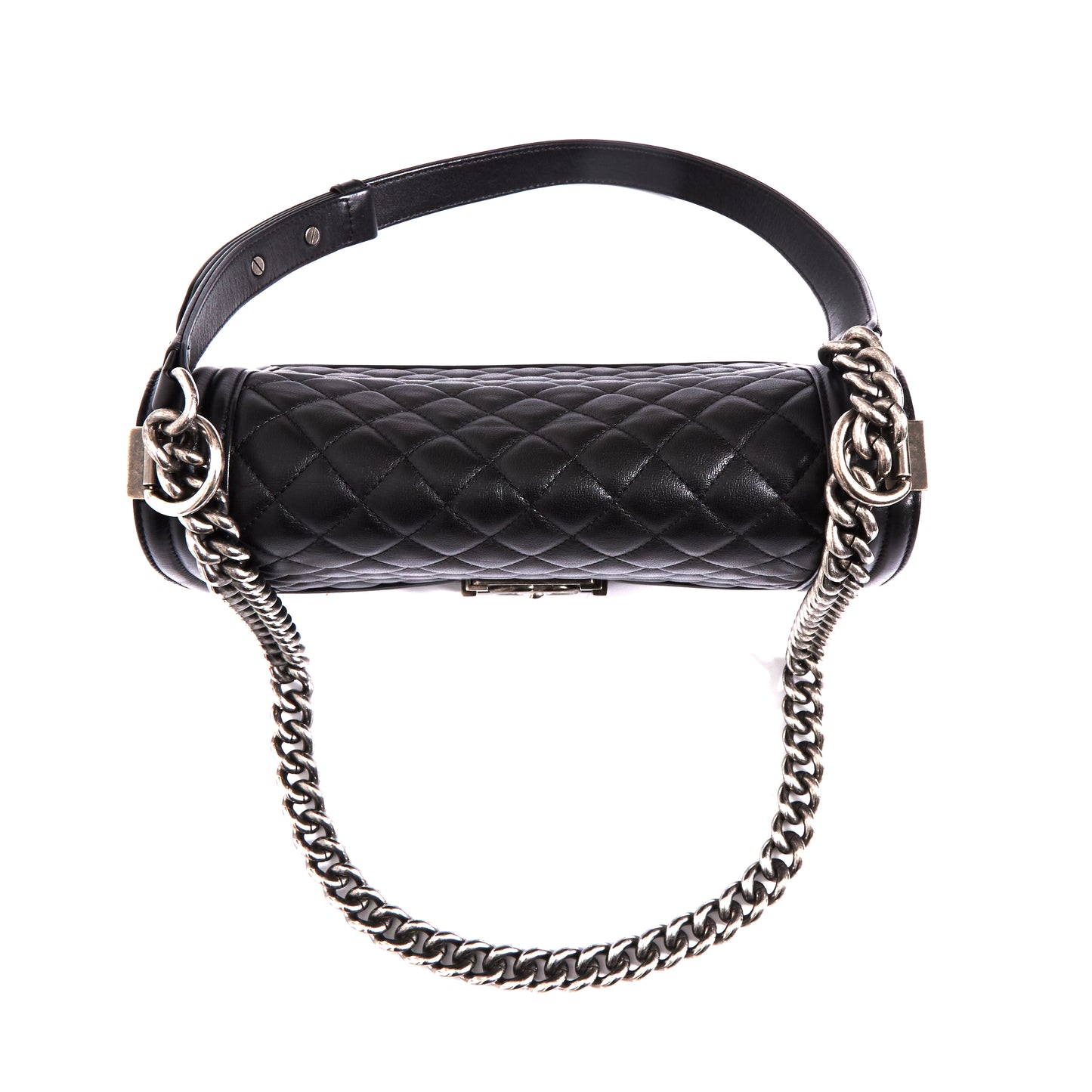 CHANEL Black Lambskin Quilted Old Medium Boy Flap Bag