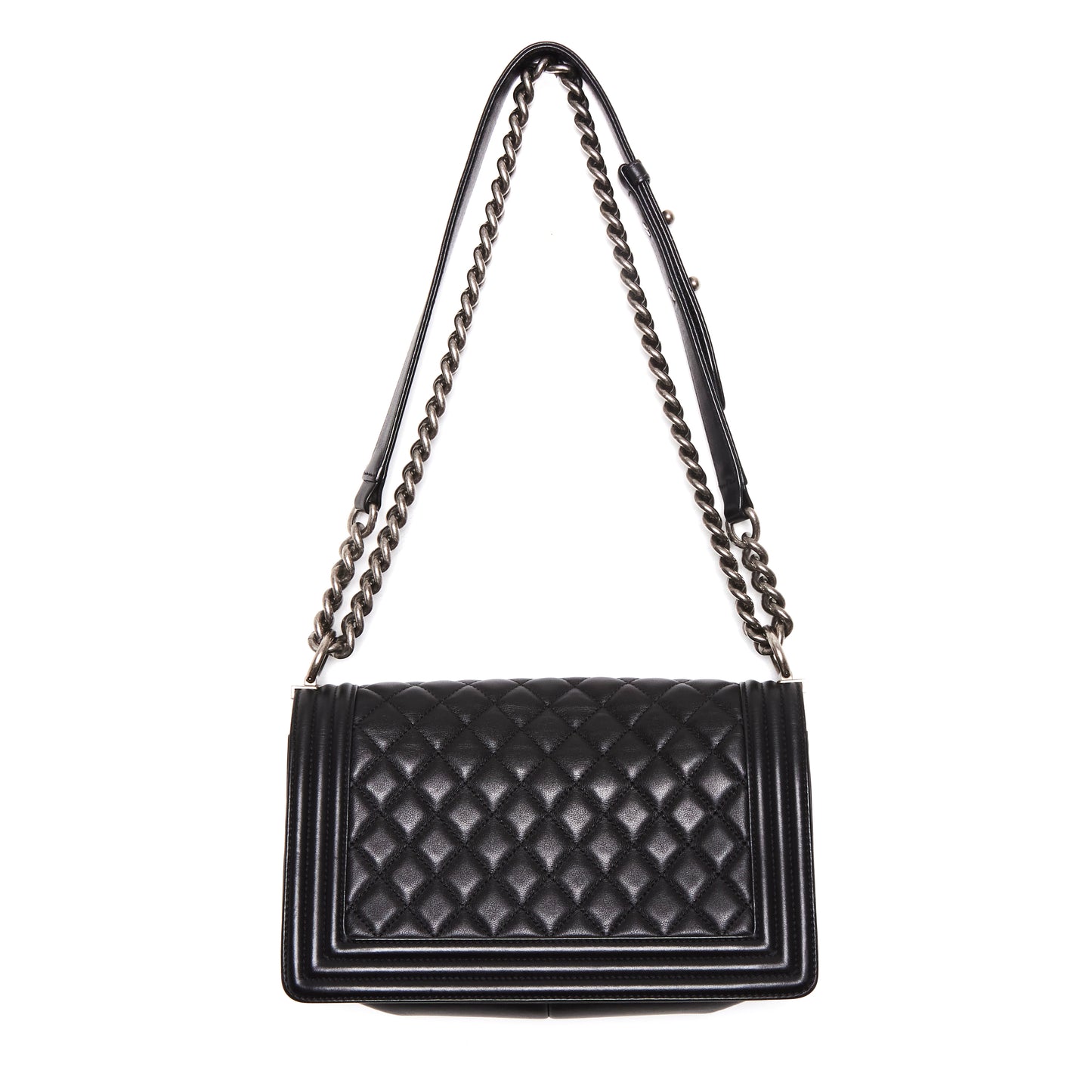 CHANEL Black Lambskin Quilted Old Medium Boy Flap Bag