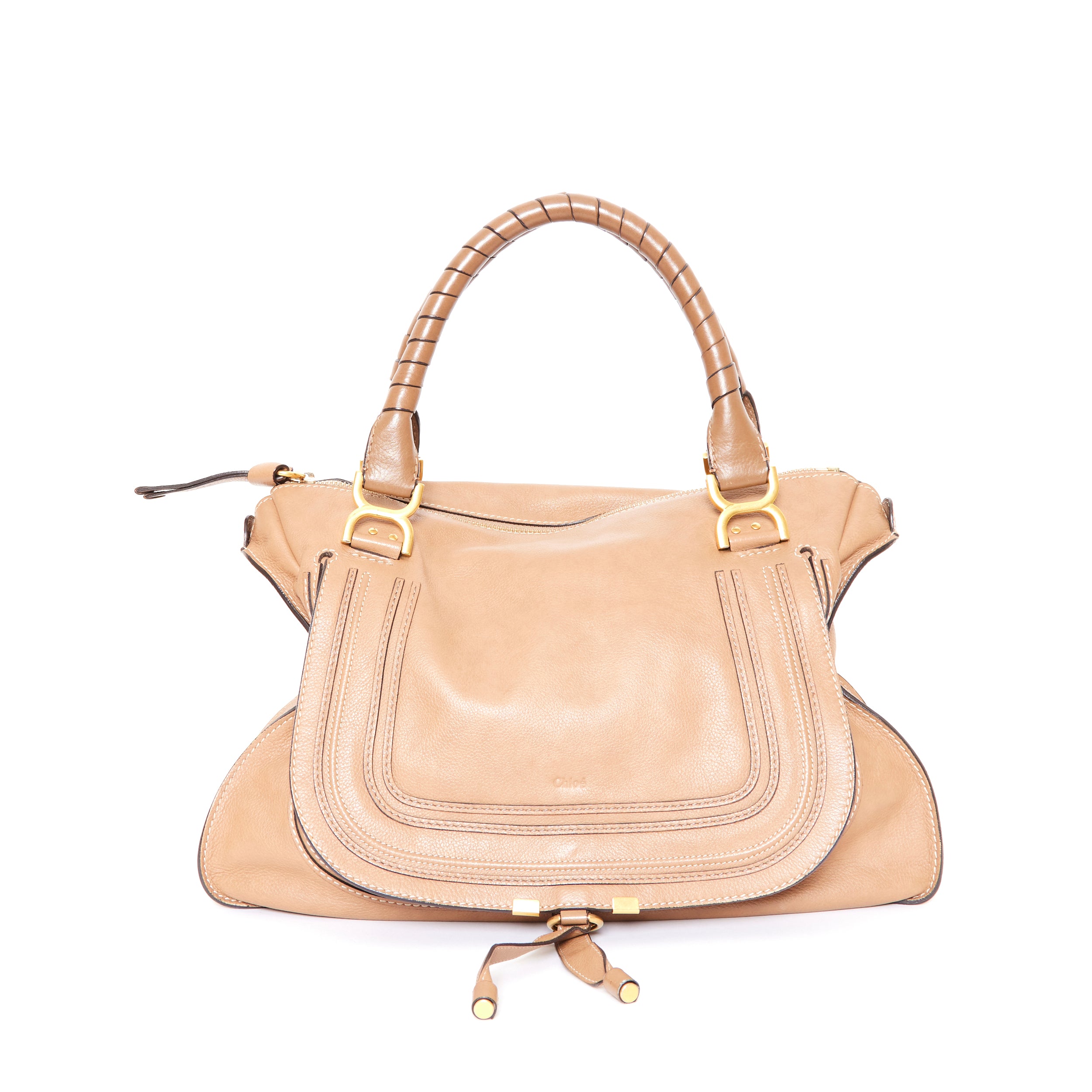 Chloe Tan Pebbled Calfskin Leather Large Marcie Satchel Bag