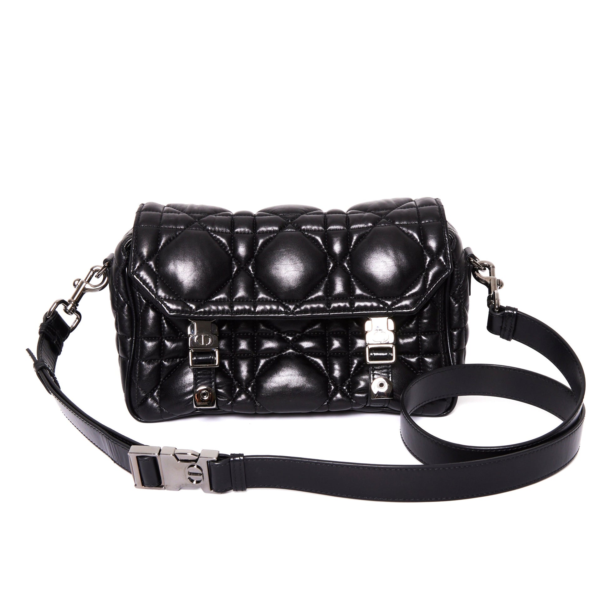 DIOR Diorcamp Quilted Crossbody Bag in Black Macrocannage Calfskin Leather