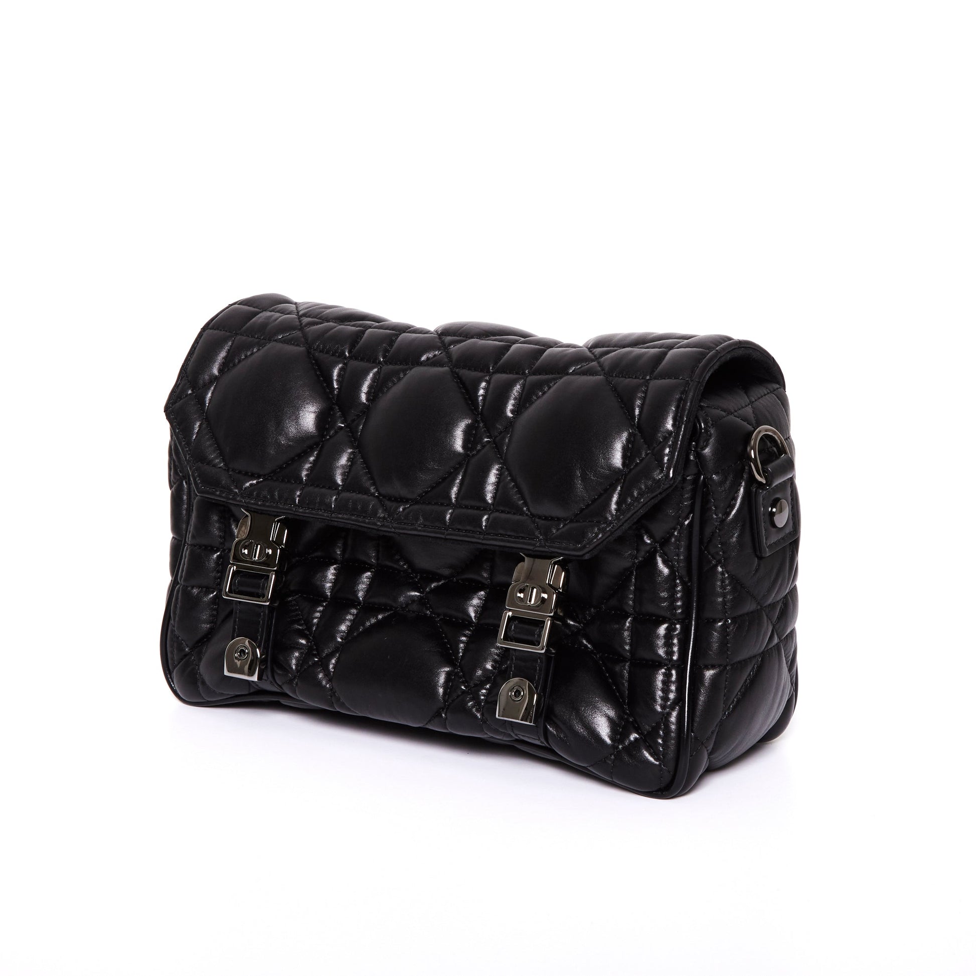 DIOR Diorcamp Quilted Crossbody Bag in Black Macrocannage Calfskin Leather