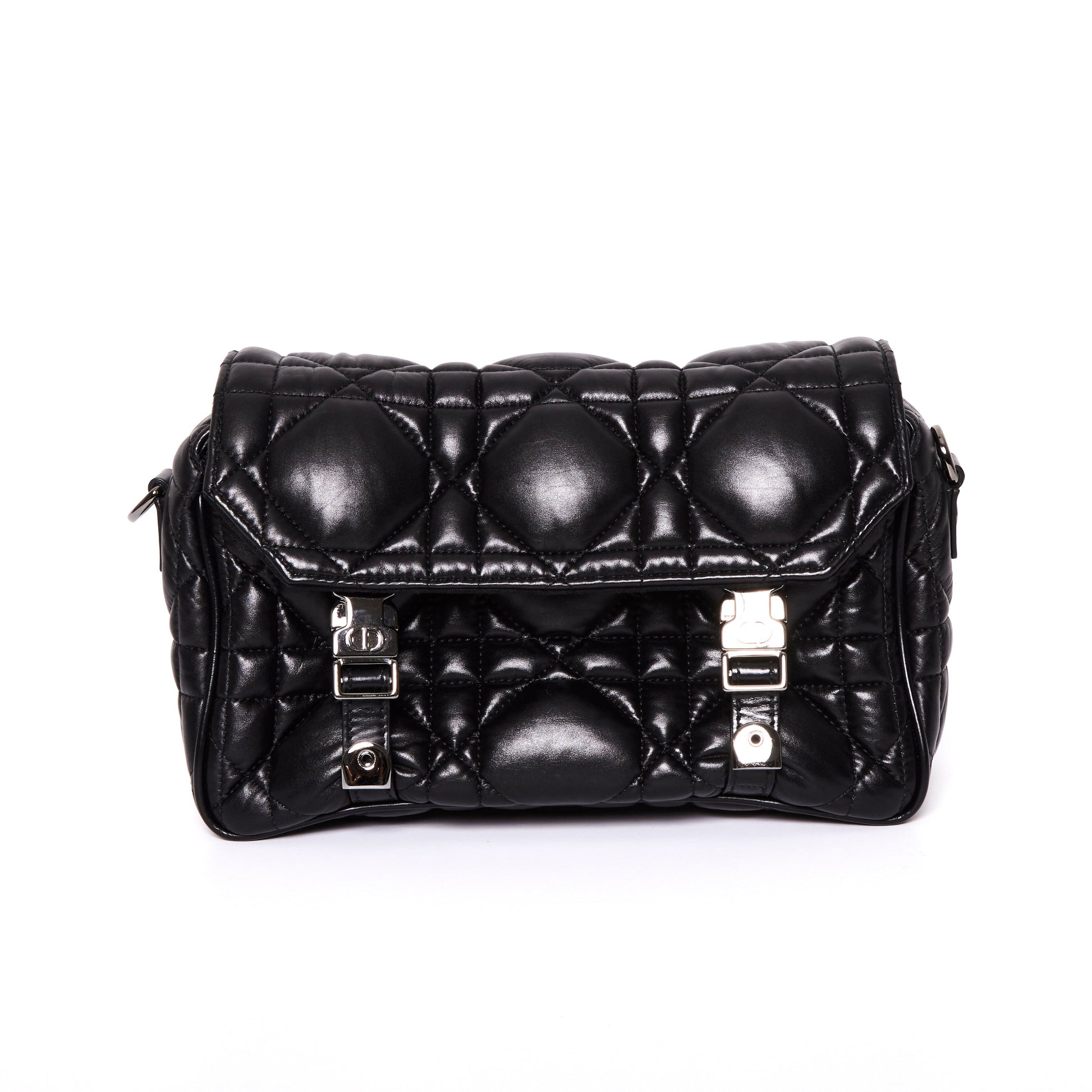 DIOR Diorcamp Quilted Crossbody Bag in Black Macrocannage Calfskin Leather