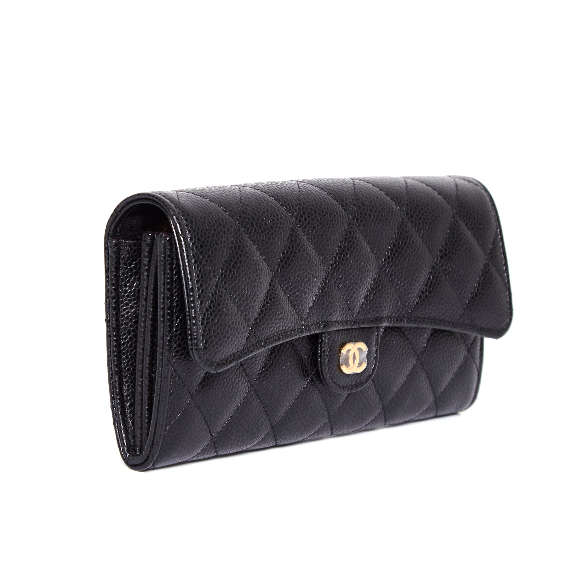 CHANEL Classic Black Caviar Long Flap Wallet Black