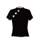 BALMAIN Button-detail Velvet T-shirt In Nero