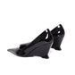SALVATORE FERRAGAMO Black Patent Viola Wedges 37