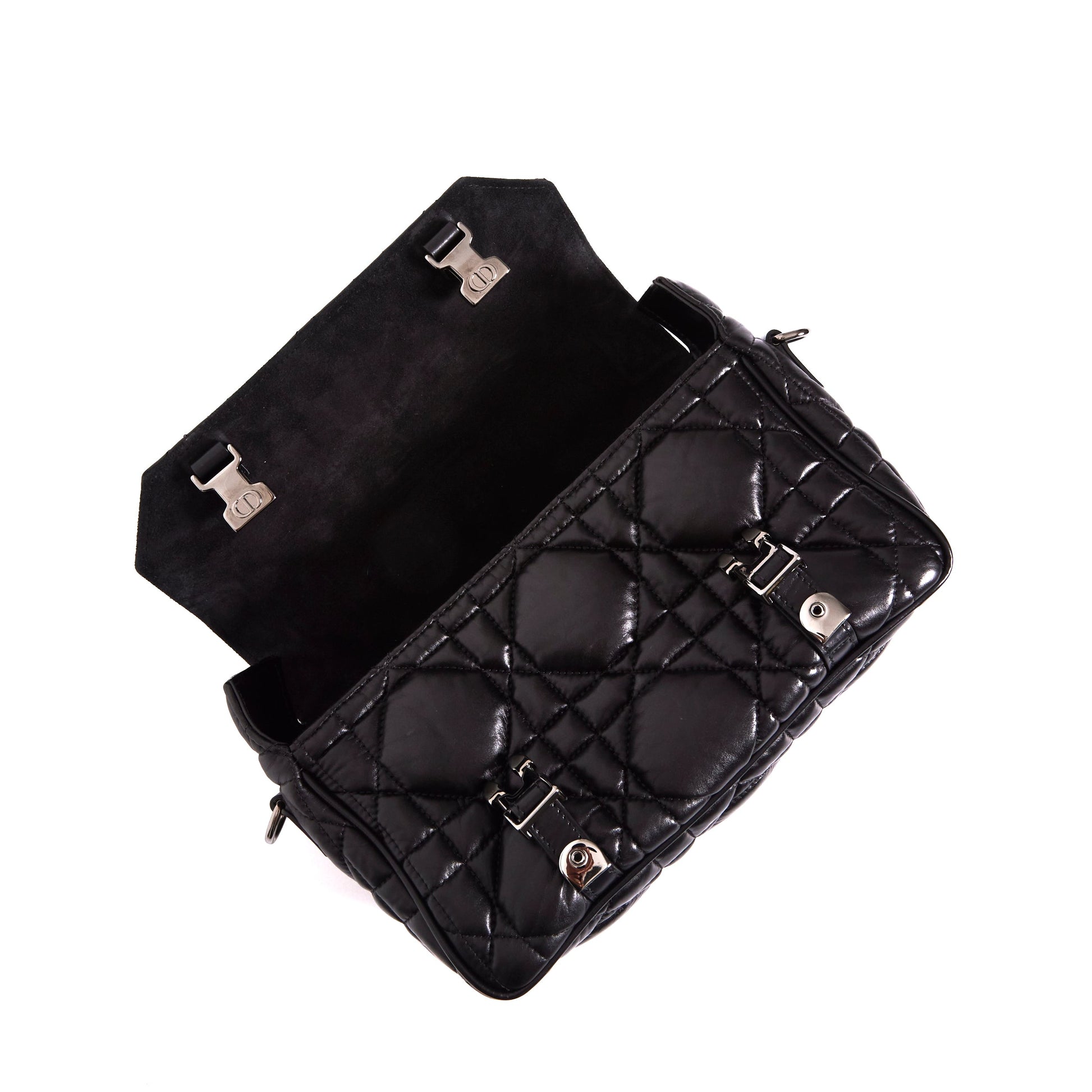 DIOR Diorcamp Quilted Crossbody Bag in Black Macrocannage Calfskin Leather