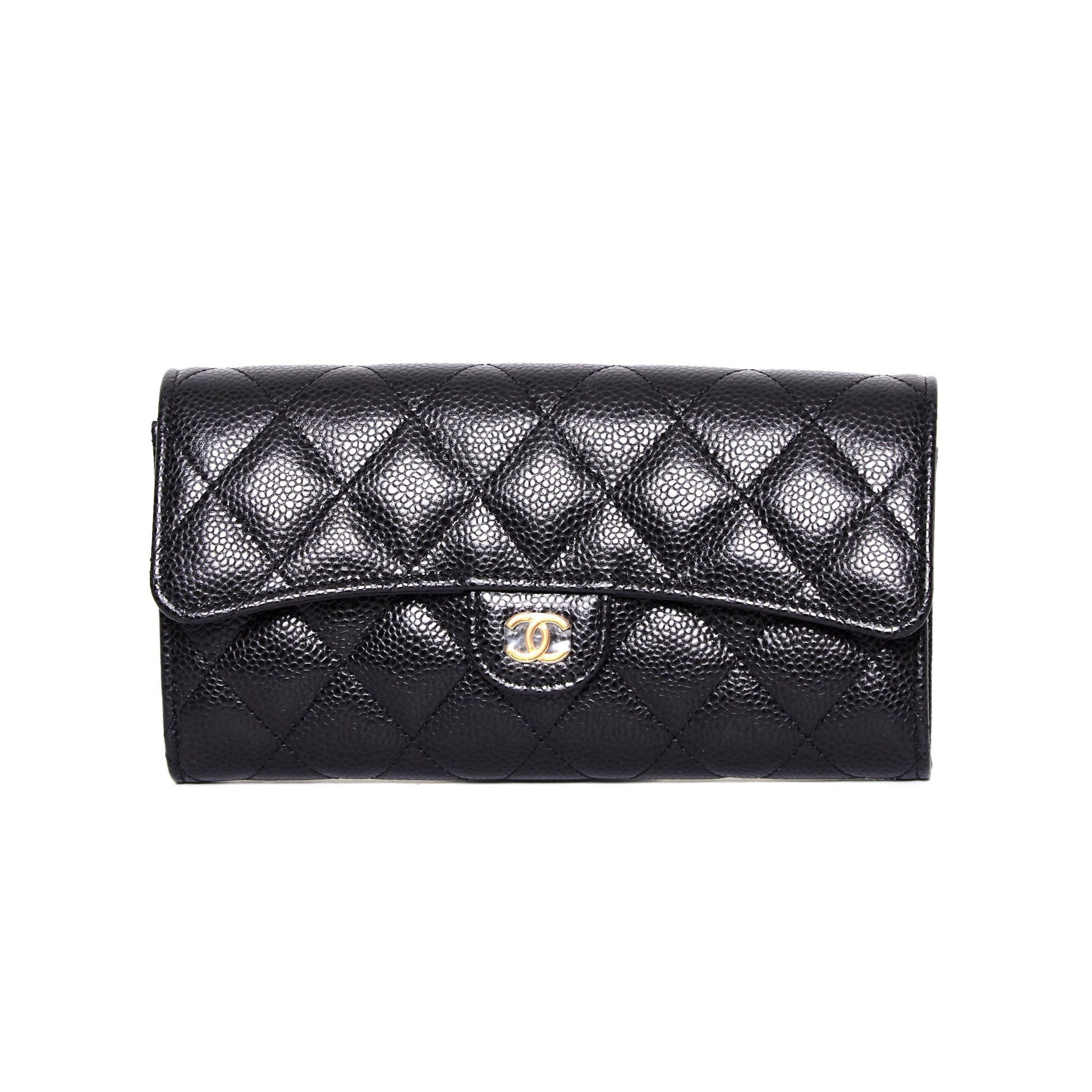 CHANEL Classic Black Caviar Long Flap Wallet Black