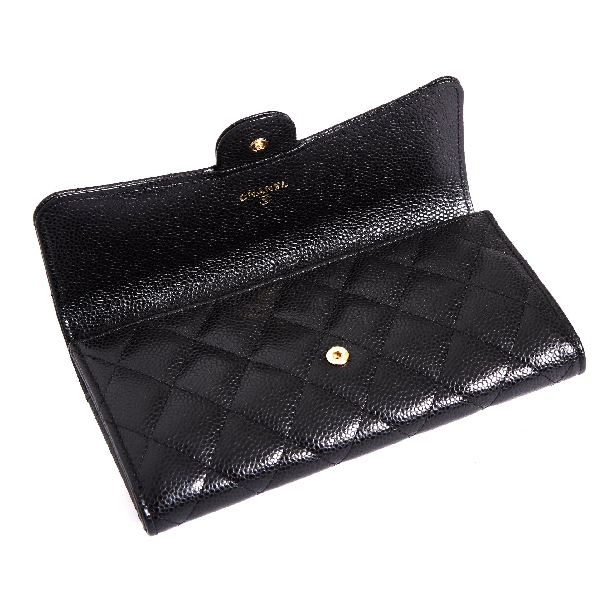 CHANEL Classic Black Caviar Long Flap Wallet Black