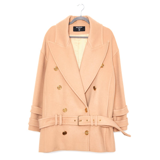 BALMAIN Belted Wool and Cashmere Coat 36