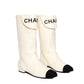 CHANEL Calf-Length Boots with Embroidered Logo 35.5