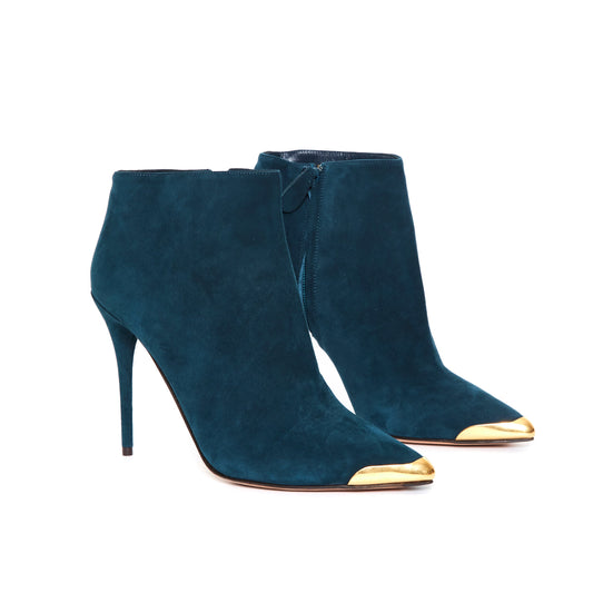 ALEXANDER MCQUEEN Emerald Blue Suede Boots 39.5