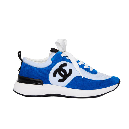 CHANEL Nylon Suede Calfskin CC Sneakers Blue Light Blue 36
