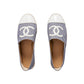 CHANEL Canvas Striped Patent CC Espadrilles Ivory Navy White 36