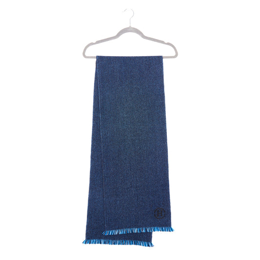 HERMÈS Reversible Herringbone Wool and Cashmere Scarf – Blue/Black