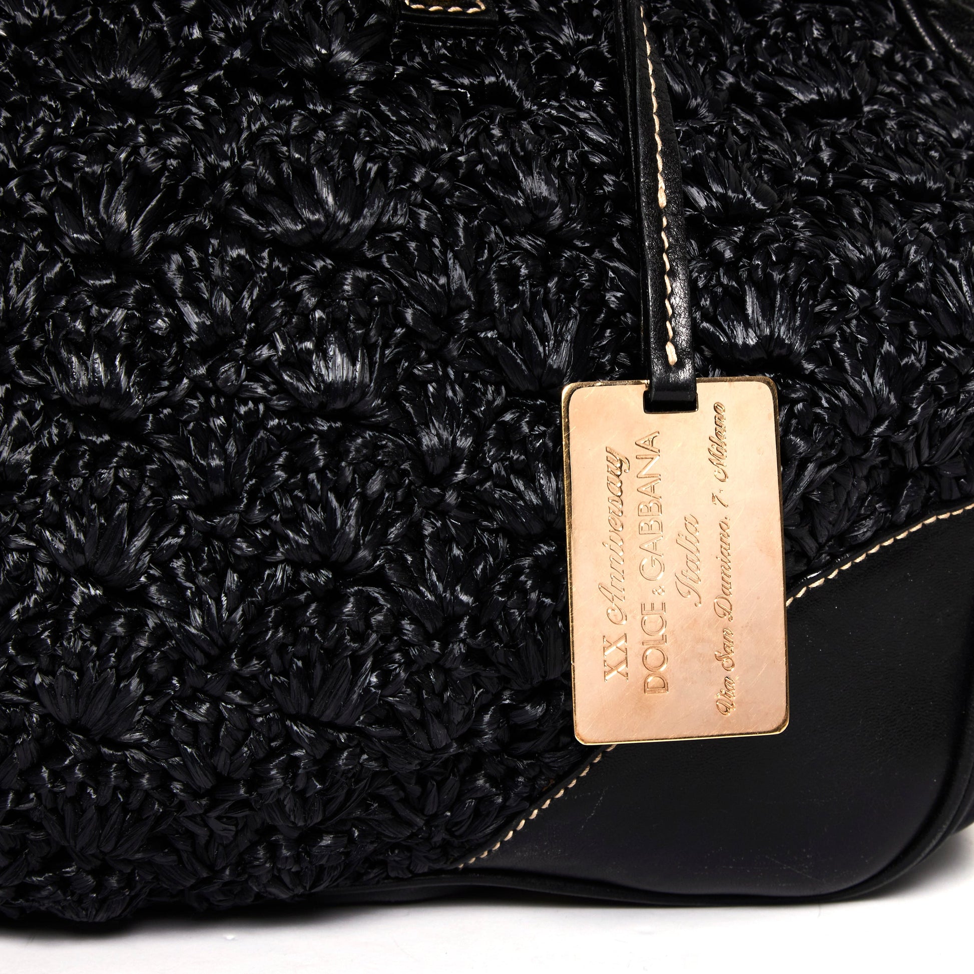 DOLCE & GABBANA Black Crochet Fabric and Leather Zip Satchel