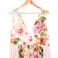 PEDRO Pink Flower Print Deep V- Neckline Maxi Dress 10